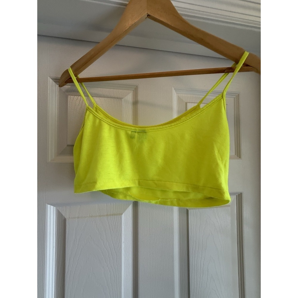 Farm Rio Crop Top Set Womens Neon Yellow Mesh Sheer Layered 2 Piece - Picture 7 of 8